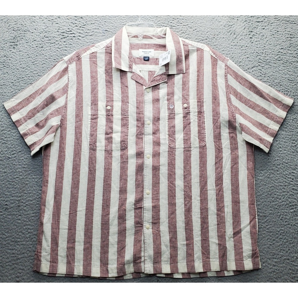 American Eagle Outfitters Shirt Men XL Multi Striped Short Sleeve Slit Button Up